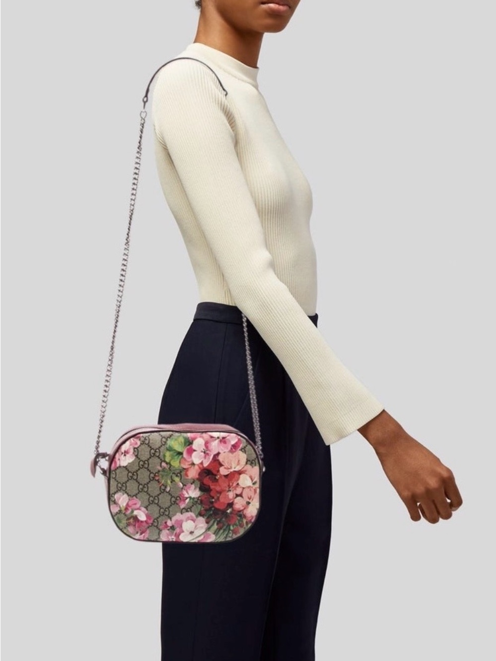 Gucci Pink Floral GG Supreme Leather & Canvas Crossbody Bag - Picture 13 of 13